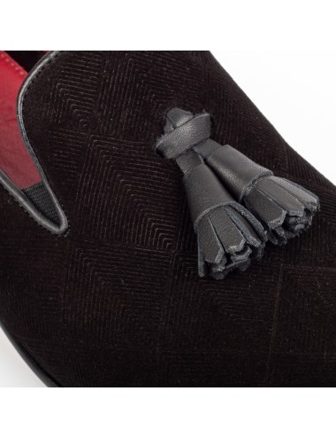 Men's Black Graphic Suede Tassel Loafers