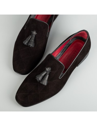 Men's Black Graphic Suede Tassel Loafers