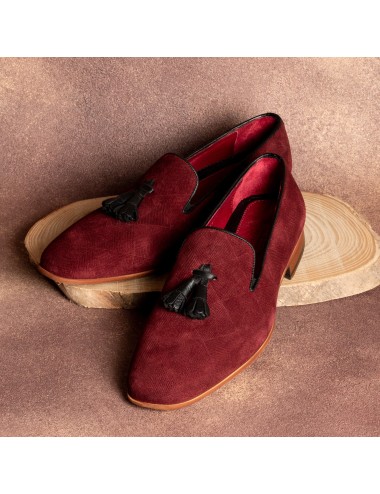 Men's Bordeaux suede tassel loafers