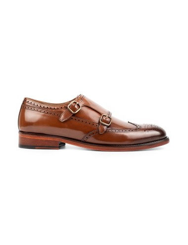 Men's Tobacco Double Buckle Monk Shoes