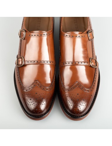 Men's Tobacco Double Buckle Monk Shoes