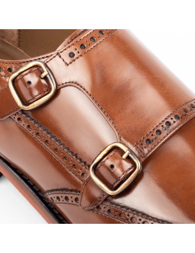 Men's Tobacco Double Buckle Monk Shoes