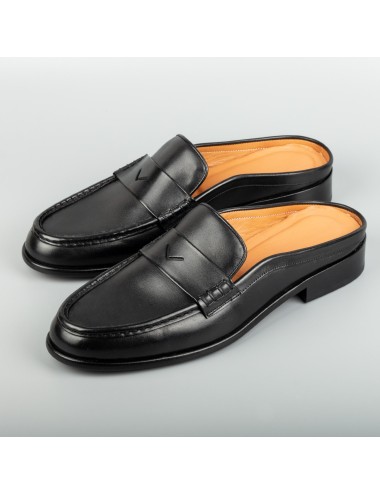 Men's Black Mules Calfskin Handmade Half Shoes