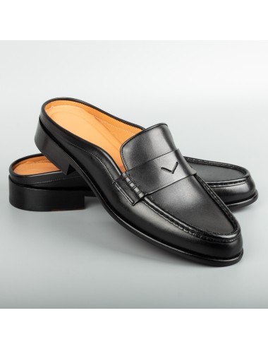 Men's Black Mules Calfskin Handmade Half Shoes