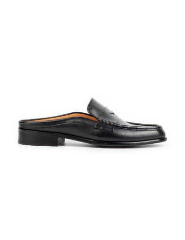 Men's Black Mules Calfskin Handmade Half Shoes