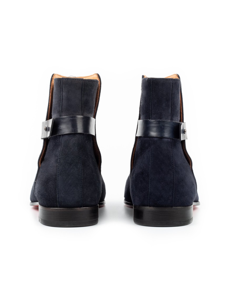 Men's Navy Suede Leather Handmade Solid Boots
