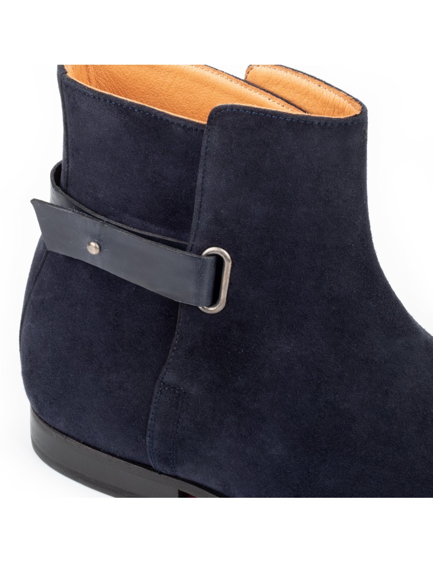 Men's Navy Suede Leather Handmade Solid Boots
