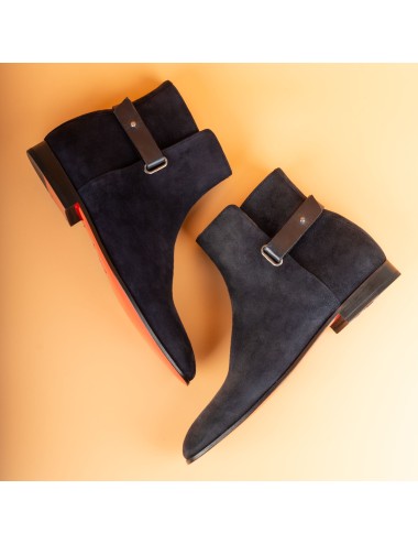 Men's Navy Suede Leather Handmade Solid Boots