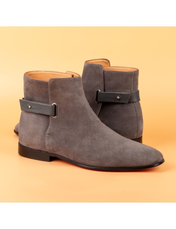 Men's Grey Suede Leather Handmade Solid Boots