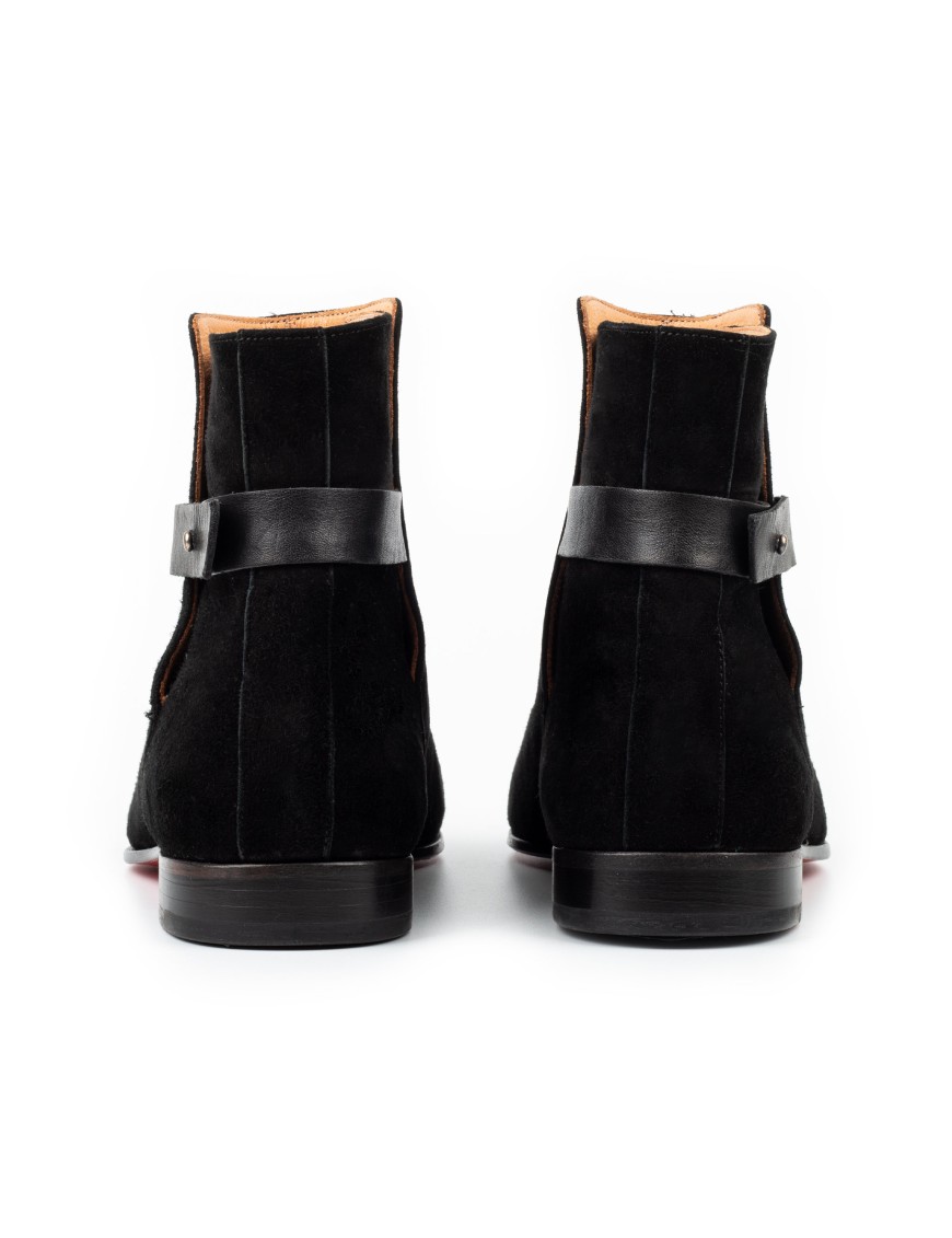 Men's Black Suede Leather Handmade Solid Boots